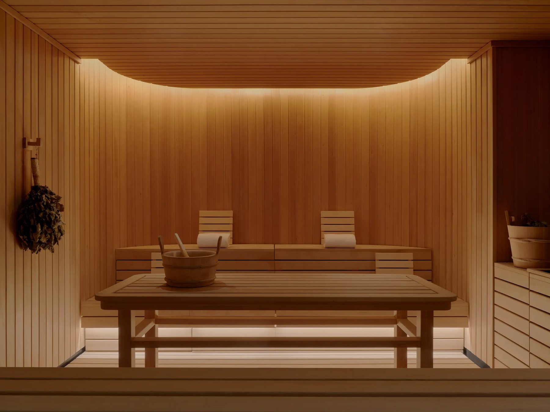 Bright sauna open to the outside